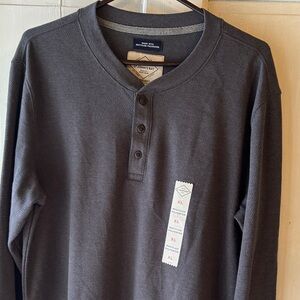 NWT Charcoal Henley Shirt with Button Detail